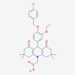 molecular formula C34H38ClNO6 B301981 (9-{4-[(4-chlorobenzyl)oxy]-3-ethoxyphenyl}-3,3,6,6-tetramethyl-1,8-dioxo-2,3,4,5,6,7,8,9-octahydro-10(1H)-acridinyl)acetic acid 