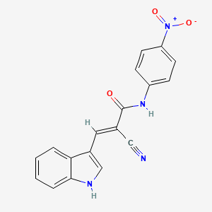 molecular formula C18H12N4O3 B3019814 (E)-2-cyano-3-(1H-indol-3-yl)-N-(4-nitrophenyl)acrylamide CAS No. 332919-74-1