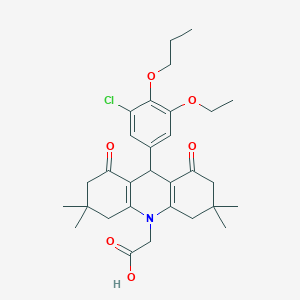 molecular formula C30H38ClNO6 B301982 (9-(3-chloro-5-ethoxy-4-propoxyphenyl)-3,3,6,6-tetramethyl-1,8-dioxo-2,3,4,5,6,7,8,9-octahydro-10(1H)-acridinyl)acetic acid 