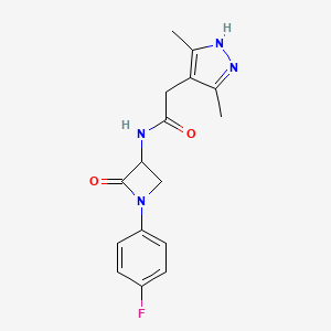 molecular formula C16H17FN4O2 B3019835 2-(3,5-dimethyl-1H-pyrazol-4-yl)-N-[1-(4-fluorophenyl)-2-oxoazetidin-3-yl]acetamide CAS No. 2093492-75-0