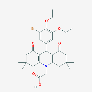 molecular formula C29H36BrNO6 B301984 (9-(3-bromo-4,5-diethoxyphenyl)-3,3,6,6-tetramethyl-1,8-dioxo-2,3,4,5,6,7,8,9-octahydro-10(1H)-acridinyl)acetic acid 