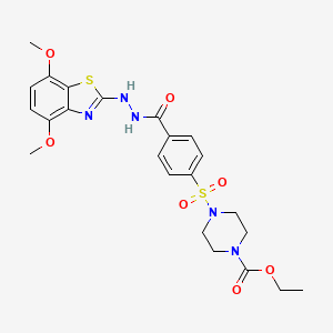 molecular formula C23H27N5O7S2 B3019848 Ethyl 4-((4-(2-(4,7-dimethoxybenzo[d]thiazol-2-yl)hydrazinecarbonyl)phenyl)sulfonyl)piperazine-1-carboxylate CAS No. 851988-06-2