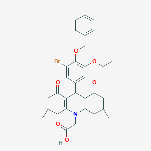 molecular formula C34H38BrNO6 B301985 (9-[4-(benzyloxy)-3-bromo-5-ethoxyphenyl]-3,3,6,6-tetramethyl-1,8-dioxo-2,3,4,5,6,7,8,9-octahydro-10(1H)-acridinyl)acetic acid 