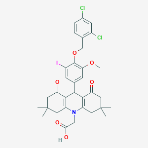 molecular formula C33H34Cl2INO6 B301987 [9-{4-[(2,4-dichlorobenzyl)oxy]-3-iodo-5-methoxyphenyl}-3,3,6,6-tetramethyl-1,8-dioxo-2,3,4,5,6,7,8,9-octahydroacridin-10(1H)-yl]acetic acid 