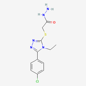 molecular formula C12H14ClN5OS B3019876 2-[5-(4-Chlorophenyl)-4-ethyl-1,2,4-triazol-3-ylthio]acetohydrazide CAS No. 537017-32-6