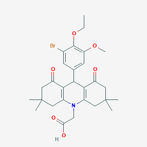 molecular formula C28H34BrNO6 B301989 (9-(3-bromo-4-ethoxy-5-methoxyphenyl)-3,3,6,6-tetramethyl-1,8-dioxo-2,3,4,5,6,7,8,9-octahydro-10(1H)-acridinyl)acetic acid 