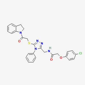 molecular formula C27H24ClN5O3S B3019895 2-(4-chlorophenoxy)-N-((5-((2-(indolin-1-yl)-2-oxoethyl)thio)-4-phenyl-4H-1,2,4-triazol-3-yl)methyl)acetamide CAS No. 391950-97-3