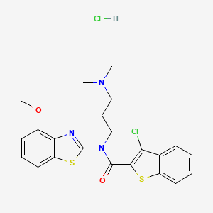 molecular formula C22H23Cl2N3O2S2 B3019898 3-chloro-N-(3-(dimethylamino)propyl)-N-(4-methoxybenzo[d]thiazol-2-yl)benzo[b]thiophene-2-carboxamide hydrochloride CAS No. 1052537-51-5