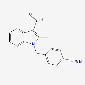 4-[(3-formyl-2-methyl-1H-indol-1-yl)methyl]benzonitrile