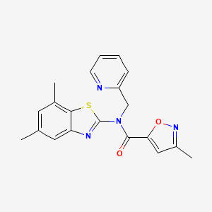 molecular formula C20H18N4O2S B3019940 N-(5,7-dimethylbenzo[d]thiazol-2-yl)-3-methyl-N-(pyridin-2-ylmethyl)isoxazole-5-carboxamide CAS No. 946317-37-9