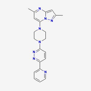 molecular formula C21H22N8 B3019944 2,5-Dimethyl-7-[4-(6-pyridin-2-ylpyridazin-3-yl)piperazin-1-yl]pyrazolo[1,5-a]pyrimidine CAS No. 2380194-95-4