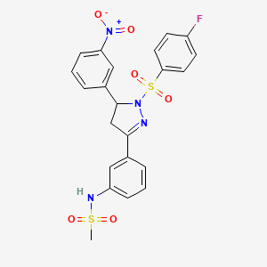 N-(3-(1-((4-fluorophenyl)sulfonyl)-5-(3-nitrophenyl)-4,5-dihydro-1H-pyrazol-3-yl)phenyl)methanesulfonamide