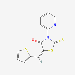 molecular formula C13H8N2OS3 B3019986 (E)-3-(pyridin-2-yl)-5-(thiophen-2-ylmethylene)-2-thioxothiazolidin-4-one CAS No. 690643-79-9