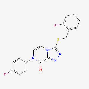 molecular formula C18H12F2N4OS B3019989 3-[(2-fluorobenzyl)thio]-7-(4-fluorophenyl)[1,2,4]triazolo[4,3-a]pyrazin-8(7H)-one CAS No. 1242858-81-6