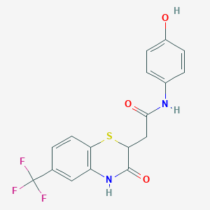 molecular formula C17H13F3N2O3S B3020002 N-(4-hydroxyphenyl)-2-(3-oxo-6-(trifluoromethyl)-3,4-dihydro-2H-benzo[b][1,4]thiazin-2-yl)acetamide CAS No. 431982-93-3