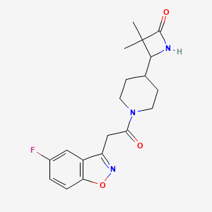 molecular formula C19H22FN3O3 B3020045 4-[1-[2-(5-Fluoro-1,2-benzoxazol-3-yl)acetyl]piperidin-4-yl]-3,3-dimethylazetidin-2-one CAS No. 1949413-24-4