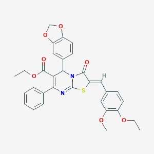 molecular formula C32H28N2O7S B302005 ethyl 5-(1,3-benzodioxol-5-yl)-2-(4-ethoxy-3-methoxybenzylidene)-3-oxo-7-phenyl-2,3-dihydro-5H-[1,3]thiazolo[3,2-a]pyrimidine-6-carboxylate 