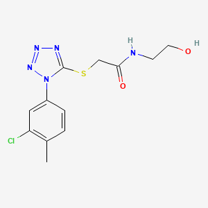 molecular formula C12H14ClN5O2S B3020054 2-((1-(3-chloro-4-methylphenyl)-1H-tetrazol-5-yl)thio)-N-(2-hydroxyethyl)acetamide CAS No. 878702-96-6