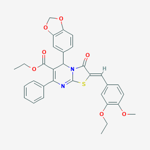 molecular formula C32H28N2O7S B302006 ethyl 5-(1,3-benzodioxol-5-yl)-2-(3-ethoxy-4-methoxybenzylidene)-3-oxo-7-phenyl-2,3-dihydro-5H-[1,3]thiazolo[3,2-a]pyrimidine-6-carboxylate 