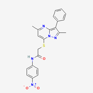 molecular formula C22H19N5O3S B3020069 2-((2,5-dimethyl-3-phenylpyrazolo[1,5-a]pyrimidin-7-yl)thio)-N-(4-nitrophenyl)acetamide CAS No. 877809-88-6