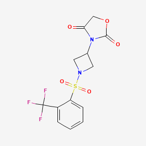 molecular formula C13H11F3N2O5S B3020071 3-(1-((2-(Trifluoromethyl)phenyl)sulfonyl)azetidin-3-yl)oxazolidine-2,4-dione CAS No. 2034237-48-2