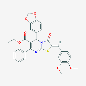 molecular formula C31H26N2O7S B302008 ethyl 5-(1,3-benzodioxol-5-yl)-2-(3,4-dimethoxybenzylidene)-3-oxo-7-phenyl-2,3-dihydro-5H-[1,3]thiazolo[3,2-a]pyrimidine-6-carboxylate 