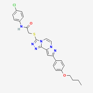 molecular formula C25H23ClN6O2S B3020104 2-[[11-(4-butoxyphenyl)-3,4,6,9,10-pentazatricyclo[7.3.0.02,6]dodeca-1(12),2,4,7,10-pentaen-5-yl]sulfanyl]-N-(4-chlorophenyl)acetamide CAS No. 1223902-68-8