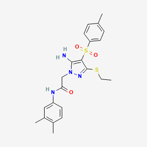 molecular formula C22H26N4O3S2 B3020108 2-(5-amino-3-(ethylthio)-4-tosyl-1H-pyrazol-1-yl)-N-(3,4-dimethylphenyl)acetamide CAS No. 1019099-69-4