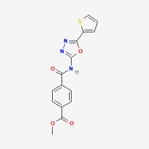 molecular formula C15H11N3O4S B3020115 Methyl 4-((5-(thiophen-2-yl)-1,3,4-oxadiazol-2-yl)carbamoyl)benzoate CAS No. 865287-91-8