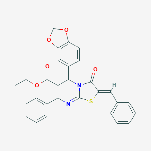 molecular formula C29H22N2O5S B302012 ethyl (2Z)-5-(1,3-benzodioxol-5-yl)-2-benzylidene-3-oxo-7-phenyl-2,3-dihydro-5H-[1,3]thiazolo[3,2-a]pyrimidine-6-carboxylate 