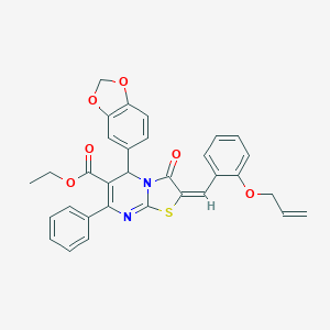 molecular formula C32H26N2O6S B302013 ethyl 2-[2-(allyloxy)benzylidene]-5-(1,3-benzodioxol-5-yl)-3-oxo-7-phenyl-2,3-dihydro-5H-[1,3]thiazolo[3,2-a]pyrimidine-6-carboxylate 