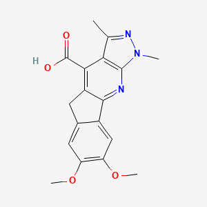molecular formula C18H17N3O4 B3020132 7,8-Dimethoxy-1,3-dimethyl-1,5-dihydroindeno[1,2-b]pyrazolo[4,3-e]pyridine-4-carboxylic acid CAS No. 1435999-50-0