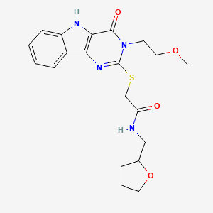 2-((3-(2-methoxyethyl)-4-oxo-4,5-dihydro-3H-pyrimido[5,4-b]indol-2-yl)thio)-N-((tetrahydrofuran-2-yl)methyl)acetamide