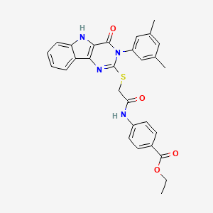 molecular formula C29H26N4O4S B3020145 ethyl 4-[[2-[[3-(3,5-dimethylphenyl)-4-oxo-5H-pyrimido[5,4-b]indol-2-yl]sulfanyl]acetyl]amino]benzoate CAS No. 536705-46-1