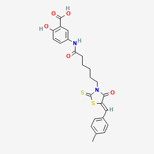 molecular formula C24H24N2O5S2 B3020182 (Z)-2-hydroxy-5-(6-(5-(4-methylbenzylidene)-4-oxo-2-thioxothiazolidin-3-yl)hexanamido)benzoic acid CAS No. 613225-57-3