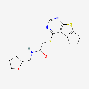 molecular formula C16H19N3O2S2 B3020187 N-[(oxolan-2-yl)methyl]-2-{7-thia-9,11-diazatricyclo[6.4.0.0^{2,6}]dodeca-1(12),2(6),8,10-tetraen-12-ylsulfanyl}acetamide CAS No. 671200-24-1