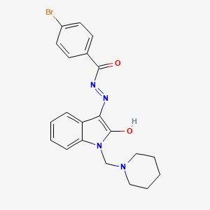 molecular formula C21H21BrN4O2 B3020203 (E)-4-bromo-N'-(2-oxo-1-(piperidin-1-ylmethyl)indolin-3-ylidene)benzohydrazide CAS No. 324010-54-0