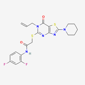 molecular formula C21H21F2N5O2S2 B3020206 2-[(6-allyl-7-oxo-2-piperidino-6,7-dihydro[1,3]thiazolo[4,5-d]pyrimidin-5-yl)sulfanyl]-N~1~-(2,4-difluorophenyl)acetamide CAS No. 1207005-69-3