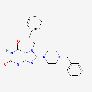 molecular formula C25H28N6O2 B3020247 8-(4-benzylpiperazin-1-yl)-3-methyl-7-phenethyl-1H-purine-2,6(3H,7H)-dione CAS No. 879583-17-2