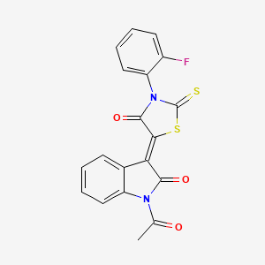 (3Z)-1-acetyl-3-[3-(2-fluorophenyl)-4-oxo-2-thioxo-1,3-thiazolidin-5-ylidene]-1,3-dihydro-2H-indol-2-one