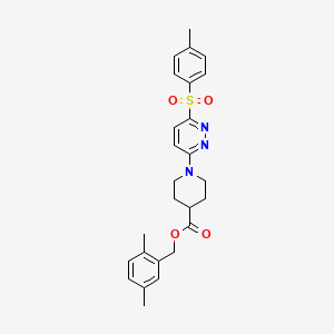 molecular formula C26H29N3O4S B3020269 2,5-Dimethylbenzyl 1-(6-tosylpyridazin-3-yl)piperidine-4-carboxylate CAS No. 1358620-68-4