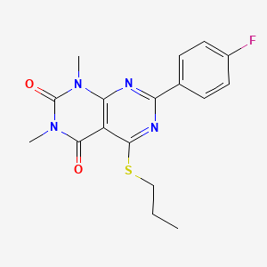 molecular formula C17H17FN4O2S B3020288 7-(4-Fluorophenyl)-1,3-dimethyl-5-propylsulfanylpyrimido[4,5-d]pyrimidine-2,4-dione CAS No. 852169-55-2