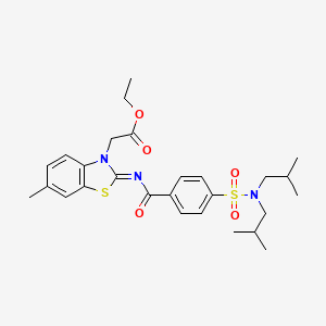 molecular formula C27H35N3O5S2 B3020305 (Z)-ethyl 2-(2-((4-(N,N-diisobutylsulfamoyl)benzoyl)imino)-6-methylbenzo[d]thiazol-3(2H)-yl)acetate CAS No. 1005993-51-0