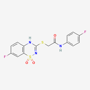 molecular formula C15H11F2N3O3S2 B3020310 2-((7-fluoro-1,1-dioxido-4H-benzo[e][1,2,4]thiadiazin-3-yl)thio)-N-(4-fluorophenyl)acetamide CAS No. 886953-74-8