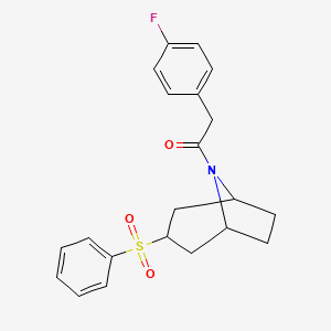 molecular formula C21H22FNO3S B3020316 2-(4-fluorophenyl)-1-((1R,5S)-3-(phenylsulfonyl)-8-azabicyclo[3.2.1]octan-8-yl)ethanone CAS No. 1448062-72-3