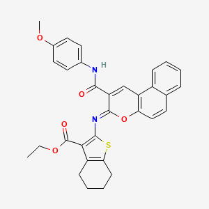 molecular formula C32H28N2O5S B3020342 (Z)-ethyl 2-((2-((4-methoxyphenyl)carbamoyl)-3H-benzo[f]chromen-3-ylidene)amino)-4,5,6,7-tetrahydrobenzo[b]thiophene-3-carboxylate CAS No. 330663-44-0