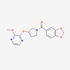 molecular formula C17H17N3O5 B3020344 Benzo[d][1,3]dioxol-5-yl(3-((3-methoxypyrazin-2-yl)oxy)pyrrolidin-1-yl)methanone CAS No. 2034207-89-9