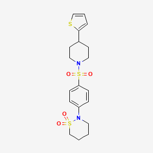 molecular formula C19H24N2O4S3 B3020354 2-(4-((4-(Thiophen-2-yl)piperidin-1-yl)sulfonyl)phenyl)-1,2-thiazinane 1,1-dioxide CAS No. 1396809-77-0