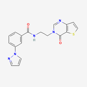 molecular formula C18H15N5O2S B3020363 N-(2-(4-oxothieno[3,2-d]pyrimidin-3(4H)-yl)ethyl)-3-(1H-pyrazol-1-yl)benzamide CAS No. 2034412-11-6