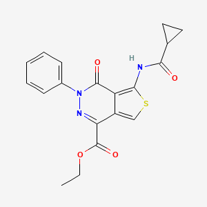molecular formula C19H17N3O4S B3020397 Ethyl 5-(cyclopropanecarboxamido)-4-oxo-3-phenyl-3,4-dihydrothieno[3,4-d]pyridazine-1-carboxylate CAS No. 851946-79-7